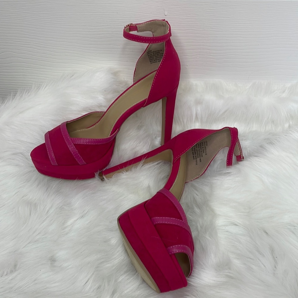 Women’s pink platform heels with ankle strap